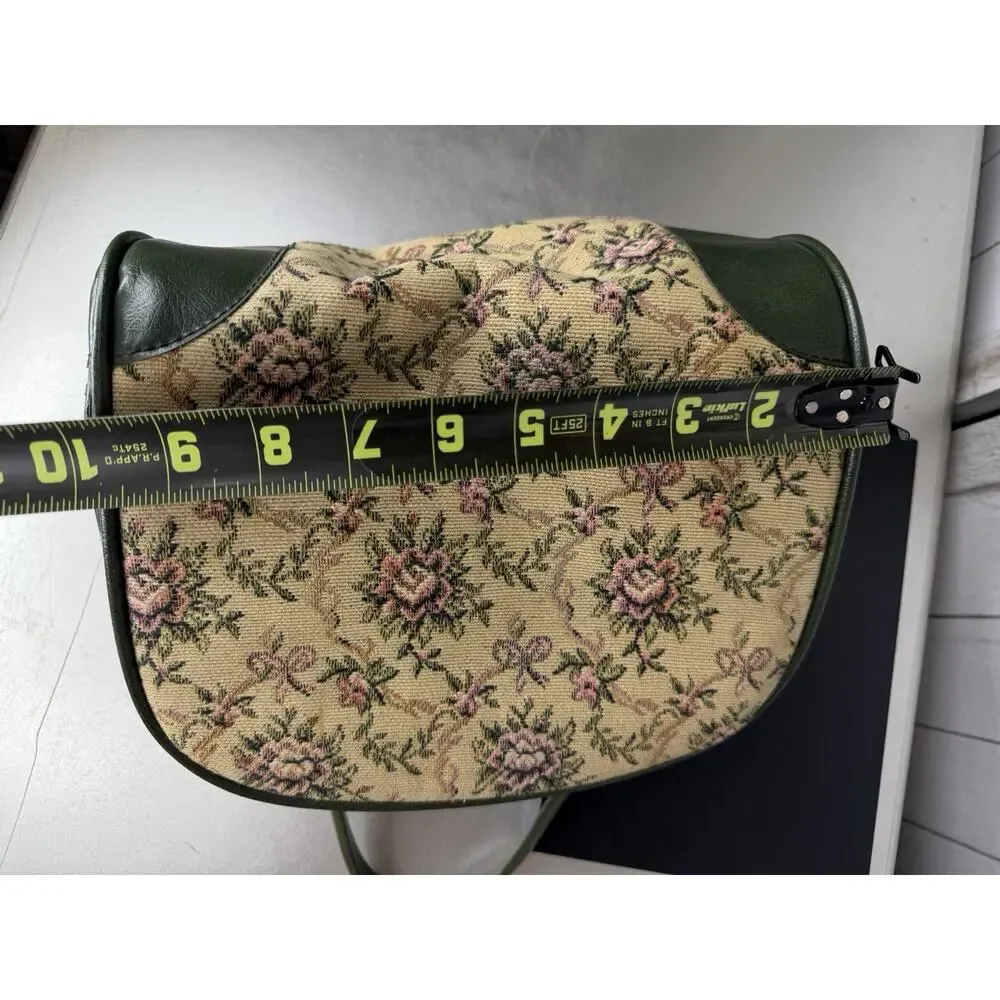 Vintage Tapestry Handbag Floral Petit Point Top Handle Purse 60s-70s Green Vinyl